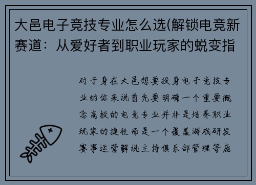 大邑电子竞技专业怎么选(解锁电竞新赛道：从爱好者到职业玩家的蜕变指南)
